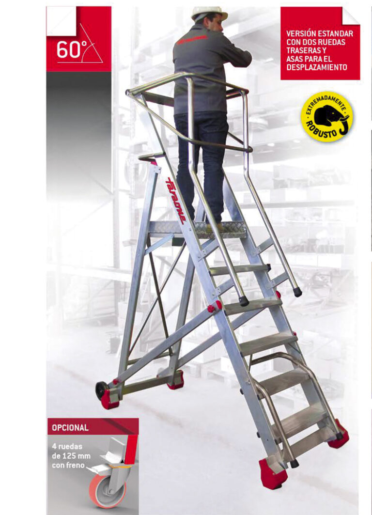 SMT Faraone, la escalera plegable con asas y ruedas para almacenes